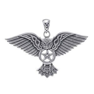 Large Celtic Owl Pentacle Pendant solid .925 Sterling Silver Peter Stone